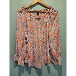 Talbots Pastel Pink Blue Paisley Relaxed Fit Lightweight Puff Sleeve Top Sz XL